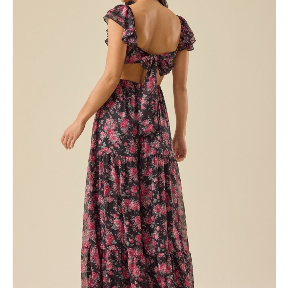NWT Altar'd State Anthropology Maxi Dress Pink Black Floral Print women’s XXS - Picture 8 of 13